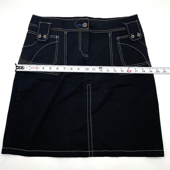 OJAI Black Stretch White Stitch Button Pocket Cargo Skirt Size L 32x19" - Picture 6 of 11